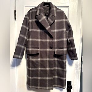 Madewell Hayden Windowpane Wool Coat, Charcoal Gray, Women’s Small